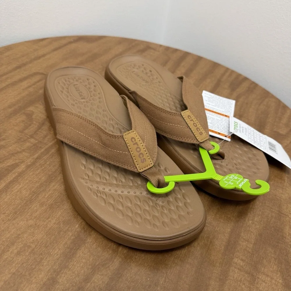 CROCS Men's YUKON VISTA II LiteRide Flip Flop‎ Sandal, Hazelnut, Size 9 - New